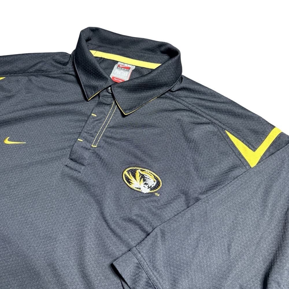 Vtg Nike Team Mizzou Missouri Tigers Polo Shirt Mens 2XL FitDry Black Gold NCAA